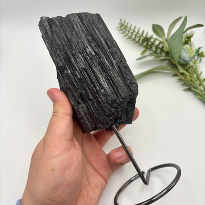 Raw Black Tourmaline Chunks on Stands