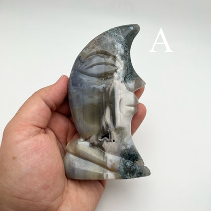 Moss Agate Standing Moons