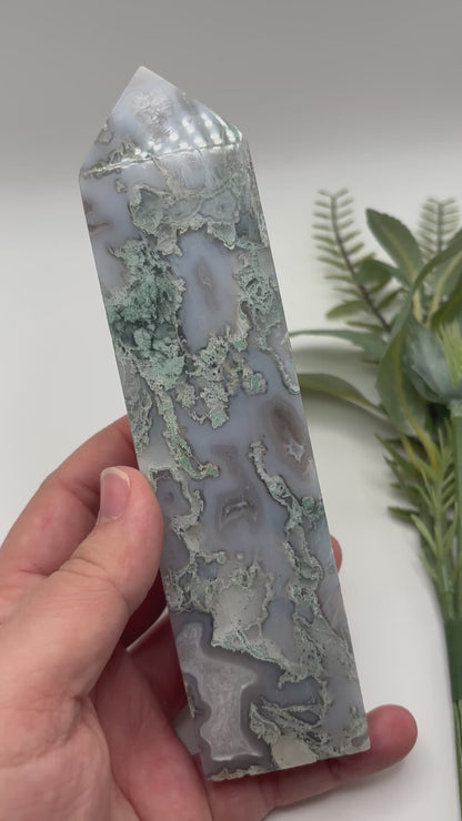 Blue Moss Agate Tower