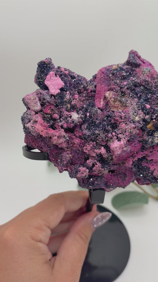 Ruby and Sapphire raw piece on custom stand