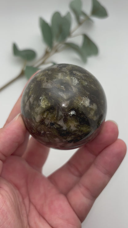 Green Tourmaline with Mica Spheres
